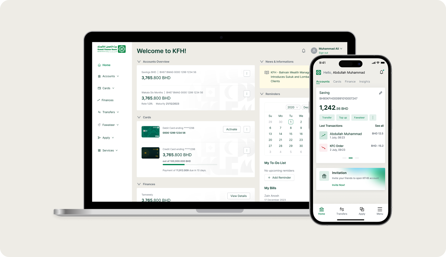 KFH Bahrain Bank retail mockup